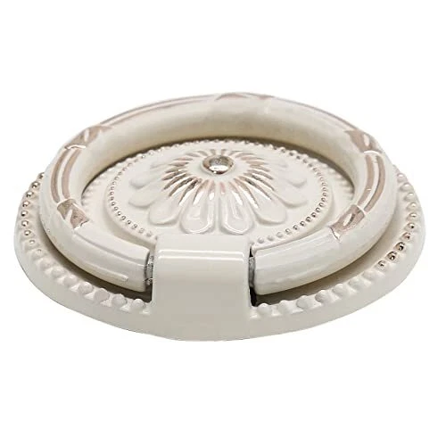 6 perillas de gabinete, anillo abatible tiradores de cajón perillas redondas de tocador blanco antiguo Foto 3 de 4