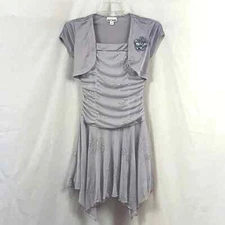 Amy's Closet Girls party dress going out gray with silver glitter flowers Sz 12