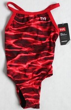 TYR Durafast Elite Youth Girls Size 22 Lambent Diamondfit Swimsuit Red DAMB7Y