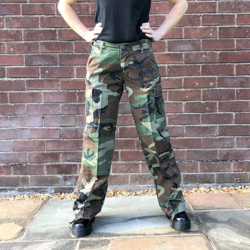 Wide Camouflage Cargo Pants 90s Y2K Green Brown Camo Loose Leg Combat  Trousers | eBay