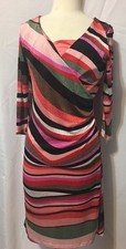 Sharagano Striped Faux Wrap dress 3/4 sleeve size 6