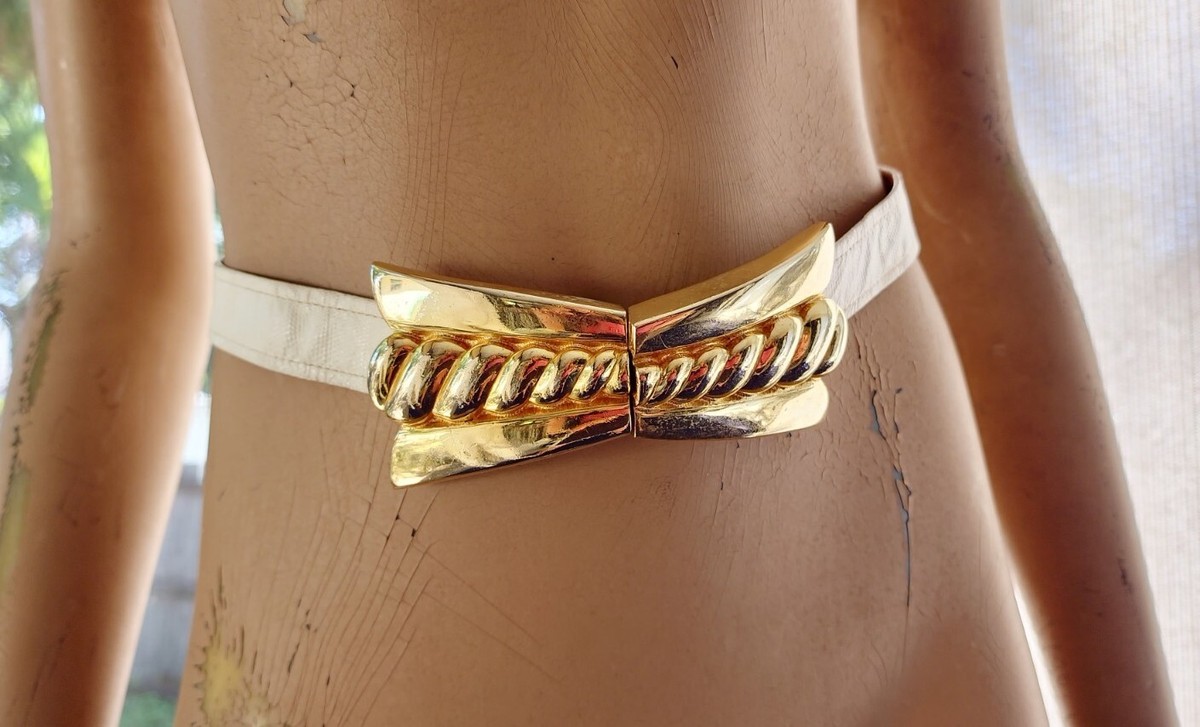 Vintage Alexis Kirk Reptile Belt White/Gold Embellishment 