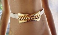 Vintage Alexis Kirk Reptile Belt White/Gold Embellishment Onesize