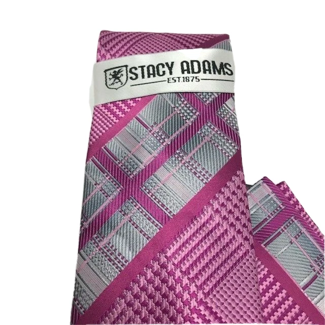 Stacy Adams Men's Tie & Hanky Set N Rose Silver Charcoal Microfiber 3.25" Wide - Image 3 of 4