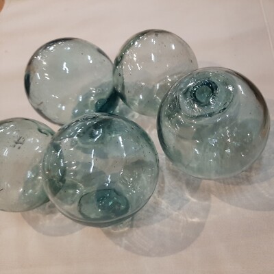 Set, Vintage Round Fishing Net Floats Hand Blown Glass Japanese Hokkaido  6cm Australia