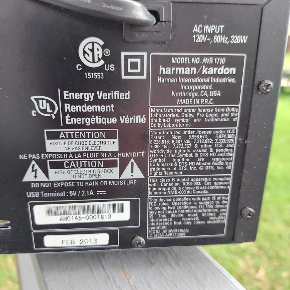 Harman Kardon AVR 1710 7.2 Channel 320 Watt Receiver FOR PARTS OR REPAIR - Image 3 of 3