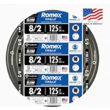 125 Ft. 8/2 Black Stranded Romex Simpull CU NM-B W/G Wire