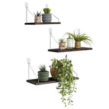 Floating Wall Shelves, Rustic Wood Wall Mounted Shelf Set of 3 No Drill Adh...