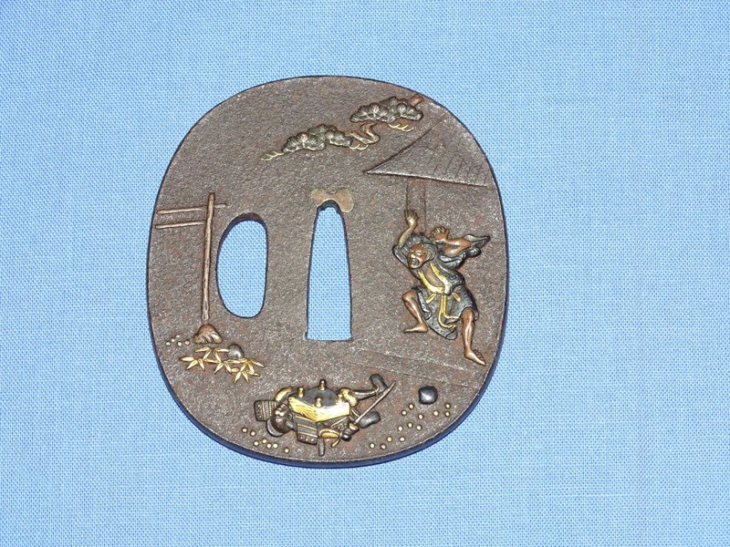 Japanese Samurai Sword Guard TSUBA, Iron w/ Mixed Metal (#23)