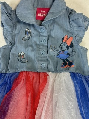 Disney Junior Minnie Mouse Girls Blue Red White Tutu Dress Ruffle Sleeve 12M