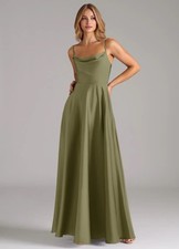 Azazie NWT Elle Pistachio A-Line Pleated Stretch Satin Dress Size A12