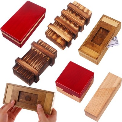 Puzzle Box 6 Pack Wooden Secret Puzzle Box with Hidden Compartment 3D Brain T...