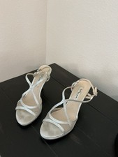 Nina Silver Leather Strappy Ankle Strap Open Toe Stiletto Heels 7.5B