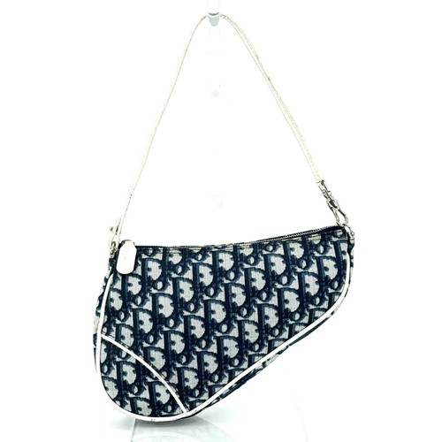 Christian Dior Trotter Saddle Bag Pochette Oblique Blue Auth