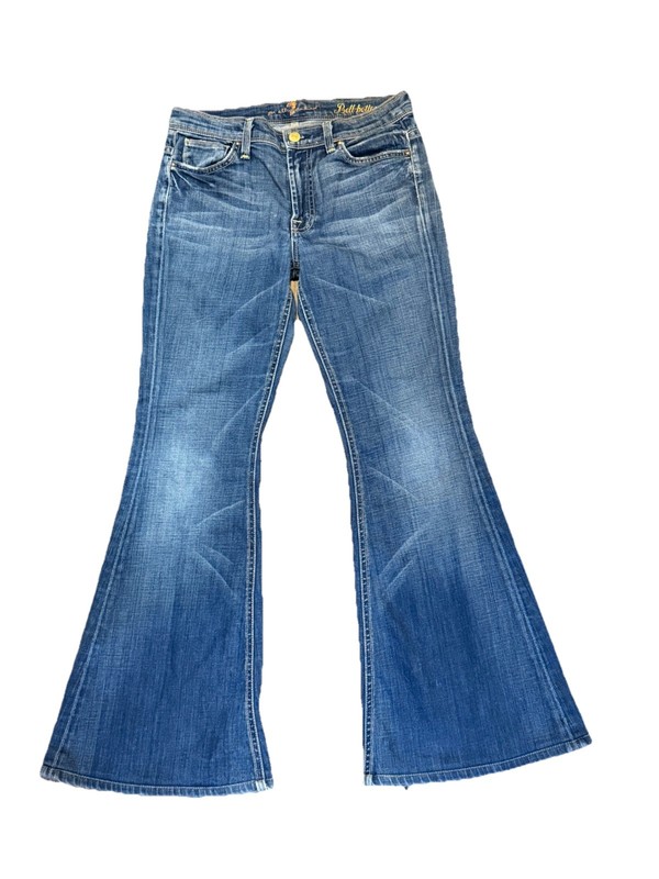 Y2K 7 FOR ALL MANKIND BELL BOTTOM FLARE LEG JEANS SZ 27 EMBROIDERED POCKET