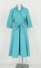 Vtg 70s NORM THOMPSON Womens Teal Wrap Dress Collared Retro Rockabilly S 12