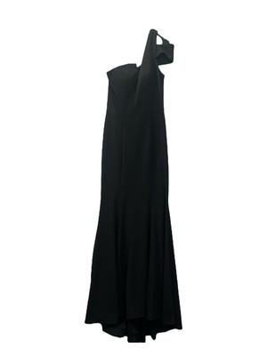 Betsy & Adam Cutout One Shoulder Floor Length Gown Black