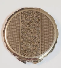 Vintage Compact Wt Mirror Powder Makeup Etched Silver Tone Signed Eisho Japan