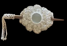 Spirit of Nature Hair  Stick Clip Seed Beads- stone in center- white silver