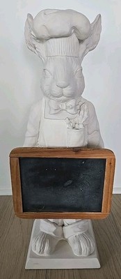 Vintage Fleur De Lis Chef Rabbit Statue with Menu Chalkboard 24''×8'' Mud Pie 1998