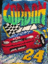 Vtg Caron Latch Hook Yarn Rug Jeff Gordon 24 Completed Nascar Driver 30" X 20"
