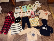 Baby Boys, 18 Months Lot Of 24 Items Bibs, Shirts, Hoodies Read Description