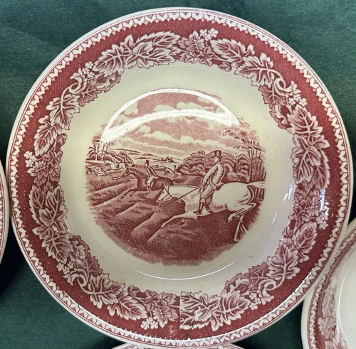 Fox Hunt Hunting Homer Laughlin Currier & Ives Soup Bowl Red Transferware Choose - Picture 3 of 7