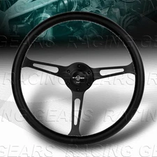 380MM W-POWER BLACK LEATHER MATT BLACK SPOKE 3" DEEP DISH 15-INCH STEERING WHEEL