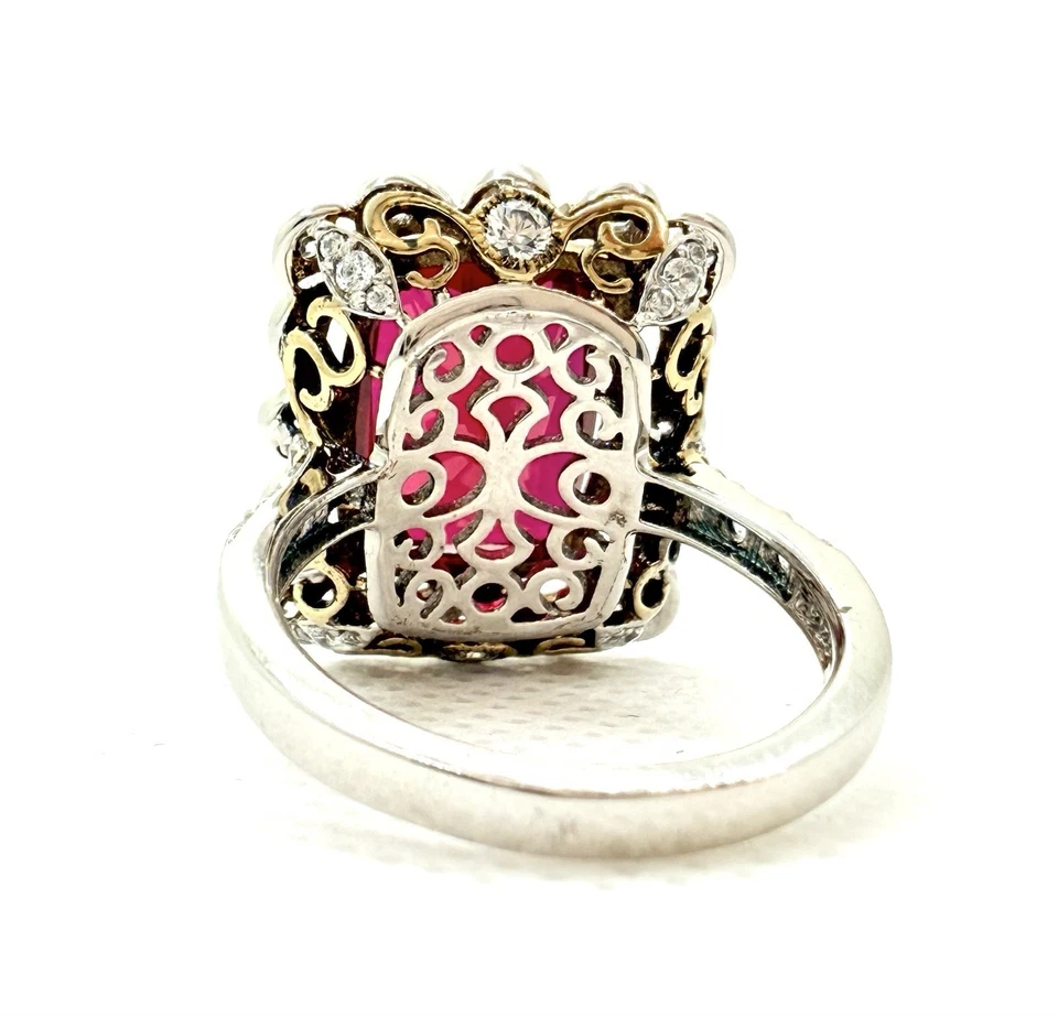 Anillo de oro de plata de ley topacio rojo corte esmeralda talla 7,25 Foto 3 de 4