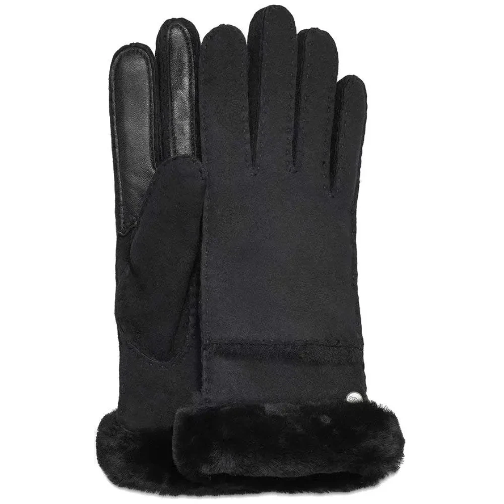 Ugg Seamed Glove Women's Black Leather Sheepskin Lined Touch Screen FROG382