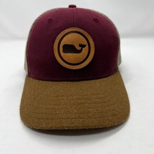 Vineyard Vines Whale Logo dot Trucker Hat Maroon Brown Mesh Adjustable Snapback