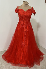 Appliques Prom Dress - Long A-Line Tulle Formal Evening Gown - Red Size 6 - NWT