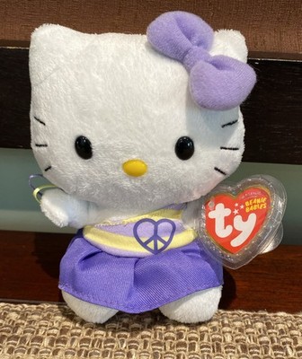 TY HELLO KITTY PEACE PURPLE Dress BEANIE BABY New MINT with MINT TAG