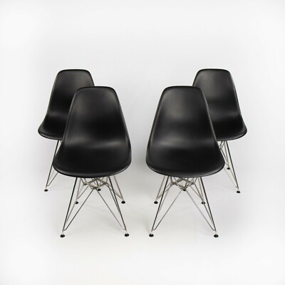 2018 Herman Miller Eames DSR Black Plastic Dining Chairs w Eiffel Bases Set of 4