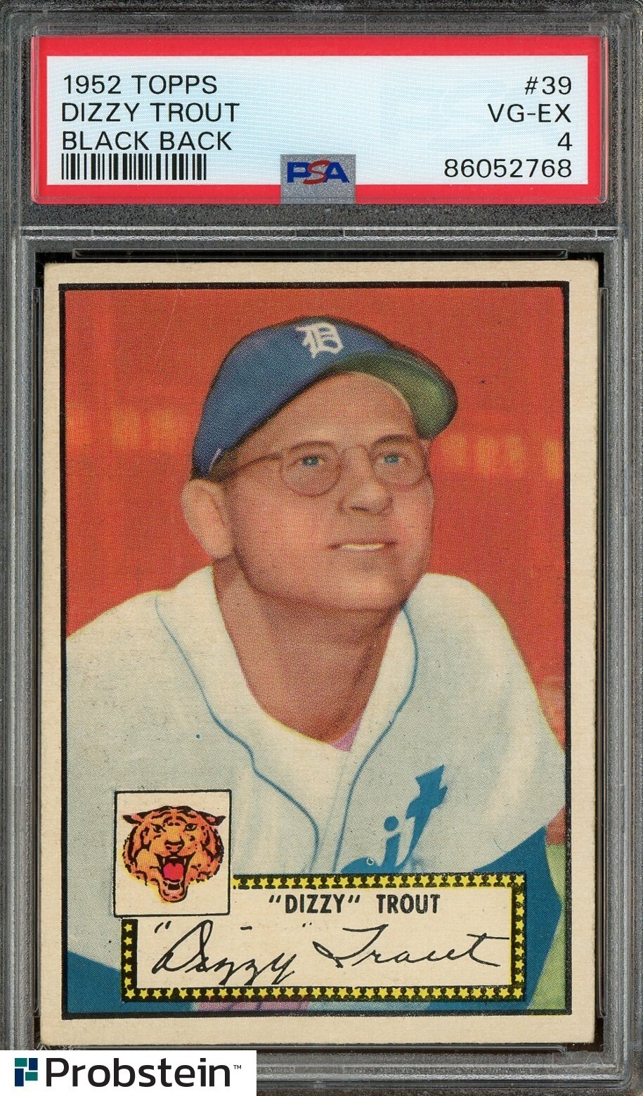 1952 Topps #39 Dizzy Trout Black Back Detroit Tigers PSA 4 VG-EX
