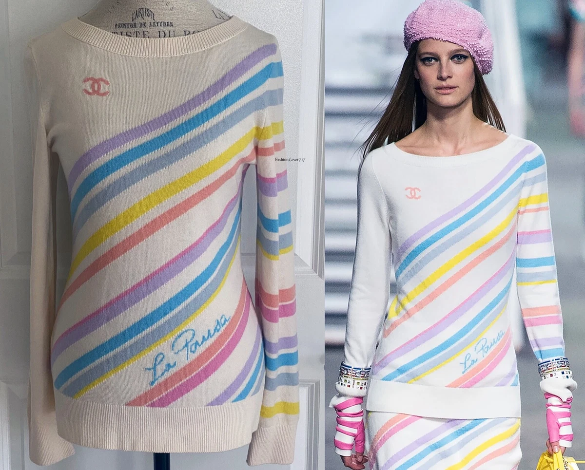 NEW 19C LA PAUSA CHANEL IVORY MULTICOLOR CC LOGO RUNWAY CASHMERE