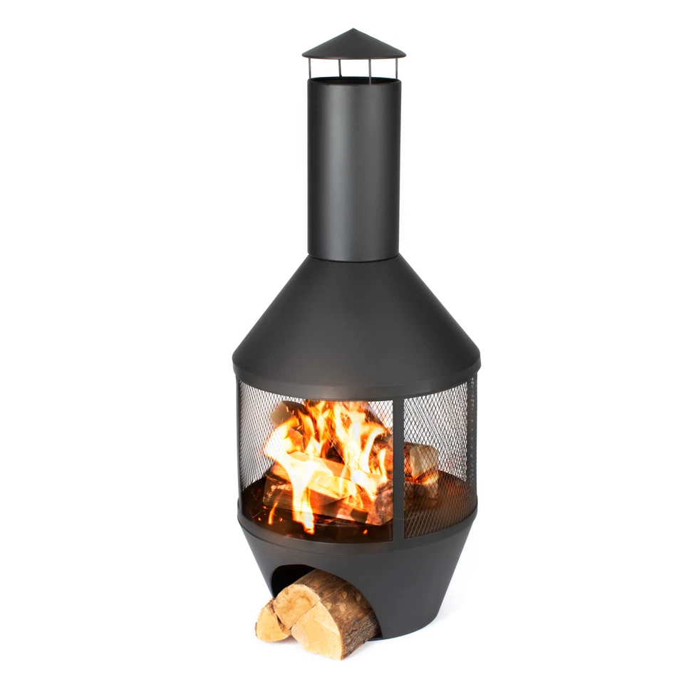 Patio Heater Chimenea Garden BBQ Fire Pit Outdoor Chimnea Steel Black Log Store 