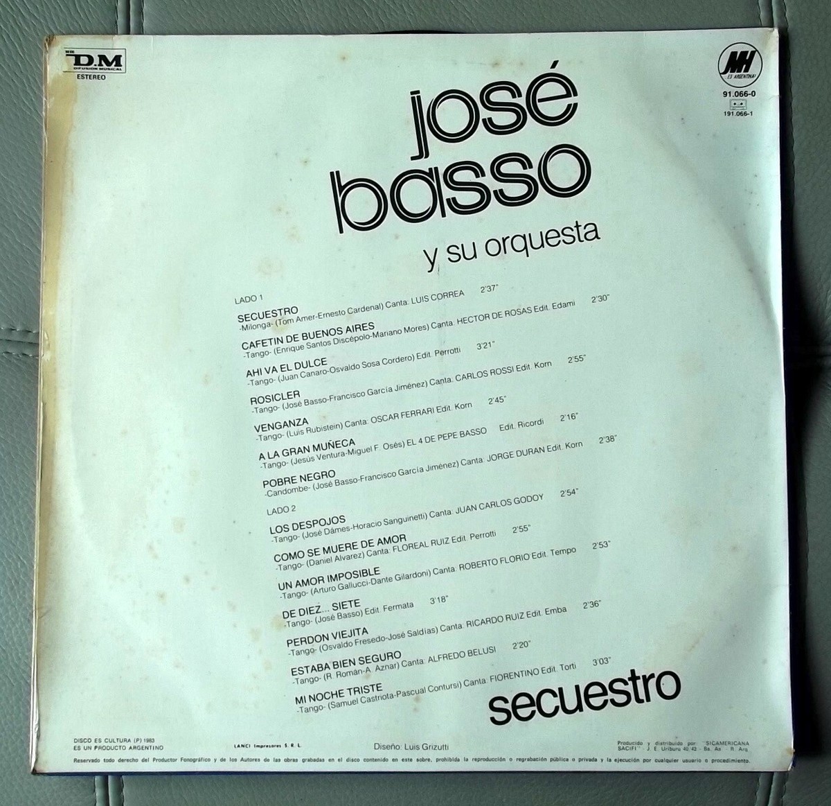 JOSE BASSO Y SU ORQUESTA Secuestro 1983 ARGENTINA LP Latin