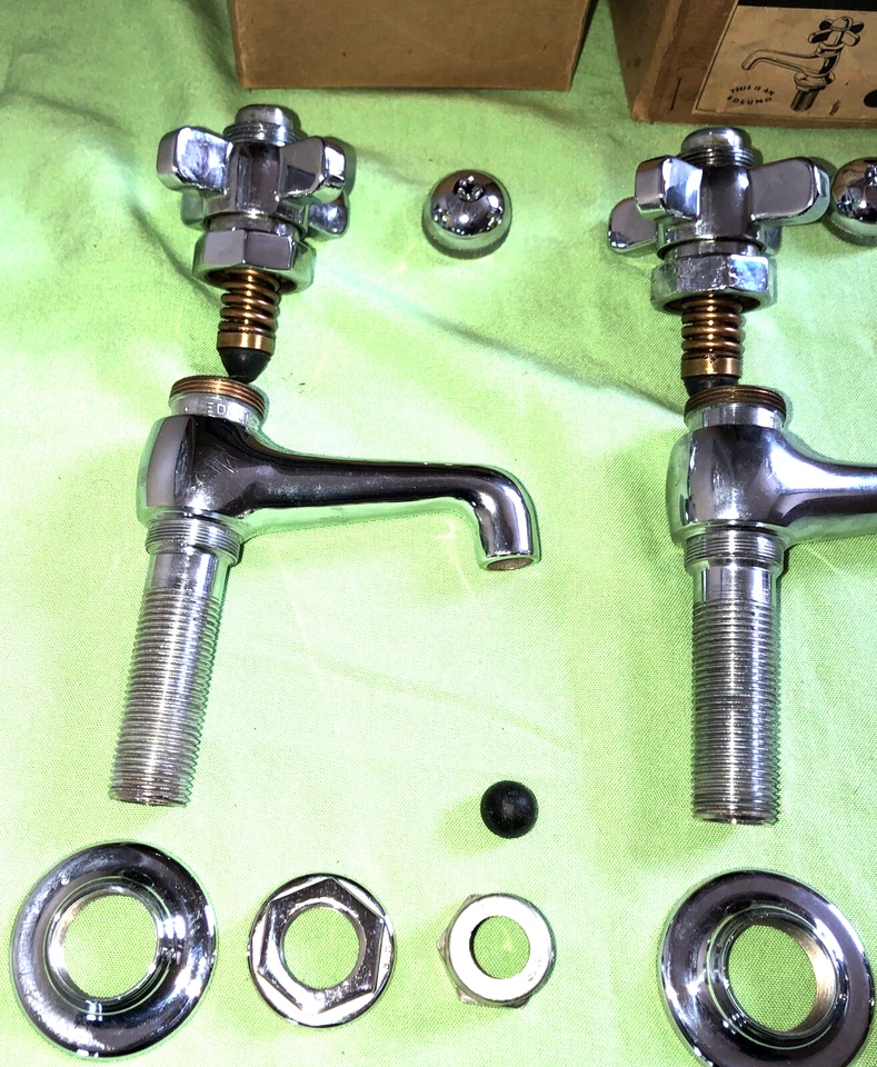 Vintage 1940-50’s NOS EDLUND Lavatory Chrome Plated/Brass Faucet Pair Size 1/2” - Image 2 of 4
