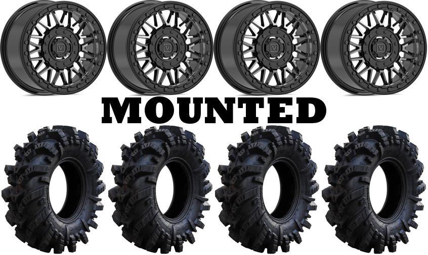 Kit 4 SuperATV Intimidator Tires 34x10.515 on Valor V08 Beadlock