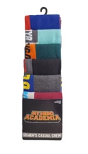 My Hero Academy Men's Causal Crew Socks 6-Pair Shoes Size 8-12 Multi-Color NEW!