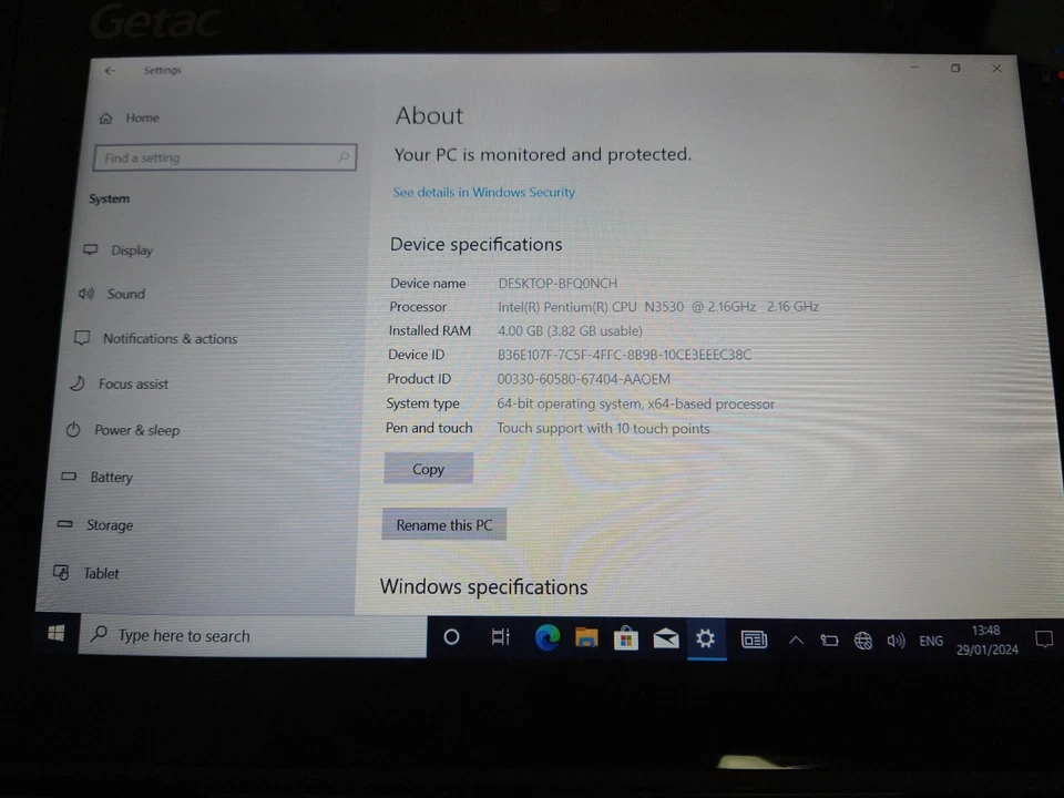 GETAC T800 Rugged Tablet PC Intel Pentium N3530 2.16GHz 4GB RAM 128GB *ISSUES* - Image 2 of 4