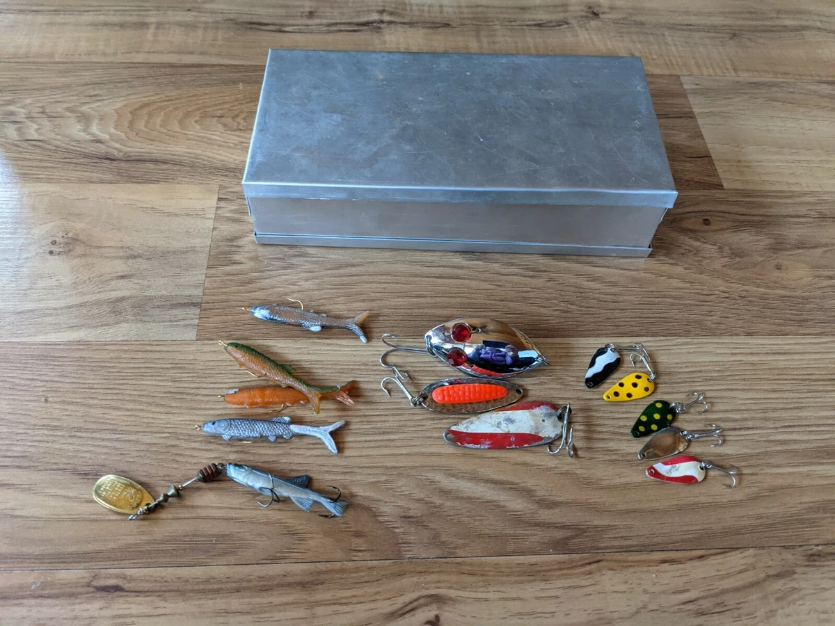 Vintage Fishing Lures In Metal Case