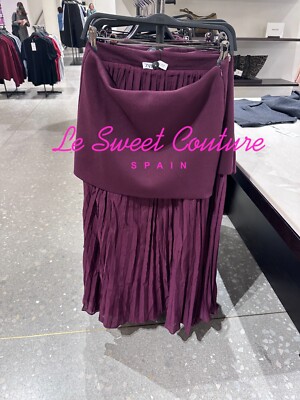 ZARA WOMAN NWT FW24 BURGUNDY COMBINED PLEATED KNIT SKIRT 4192/016