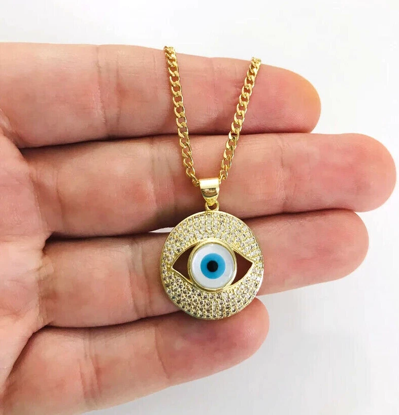 18K Gold Filled Evil Eye Necklace Pendant Collar Dije Mal de Ojo Turco P130