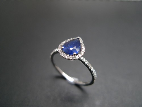 Corte Pera Zafiro Azul Morganita Compromiso Anillo 10K Oro Blanco Macizo Joyería - Imagen 3 de 3