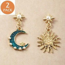 2x Boho Gold Star Sun Moon Crystal Rhinestone Drop Dangle Stud Earrings Jewelry
