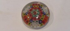 Murano Millefiori Italian Art Glass Yellow Blue Red Vintage Paperweight 3 1/4