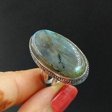 Natural Labradorite Oval Gemstone 925 Sterling Silver Proposal Women's Ring