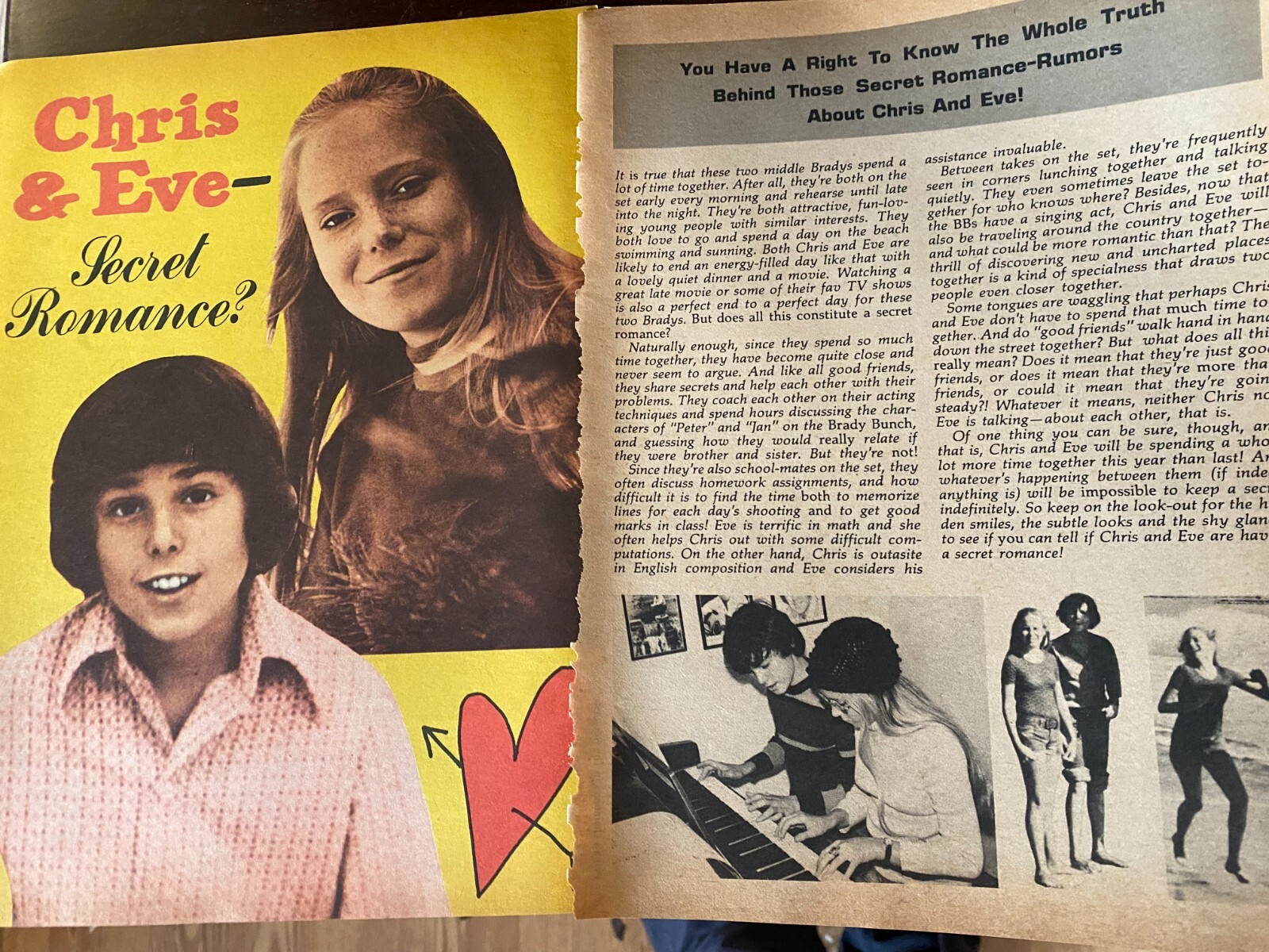 Vintage Brady Bunch Clipping Featuring Eve Plumb and Christopher Knight aa